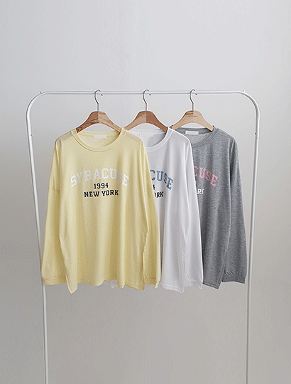 뉴욕 배색 레터링 오버핏 트임 맨투맨 티셔츠 국내제작
